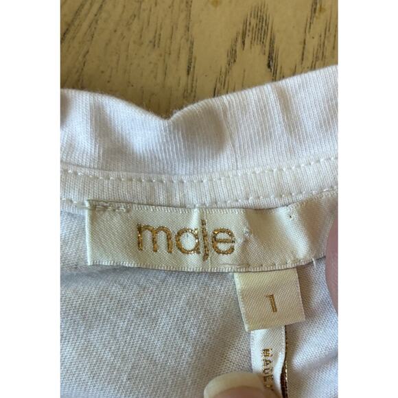 Maje White Tee T-Shirt Bees Gold Embroidered Bee Sleeves RARE Y2K Womens Small - Picture 3 of 6
